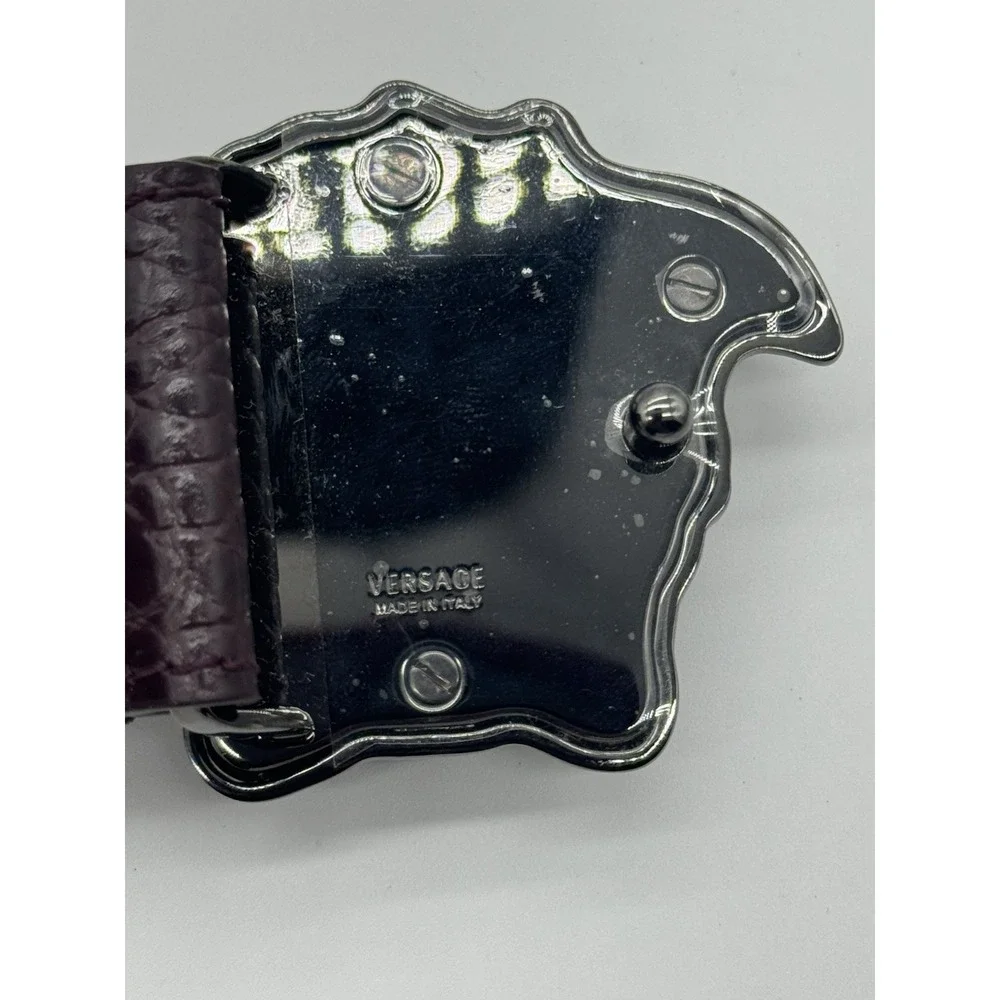 VERSACE‎ Medusa Purple Leather Belt Gunmetal Buckle EU 85 US 34 Italy